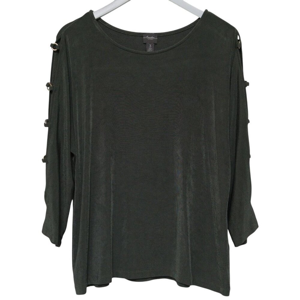 CHICO's Cold Shoulder Cut Out Sleeve Top Green Stretch Travelers Collection